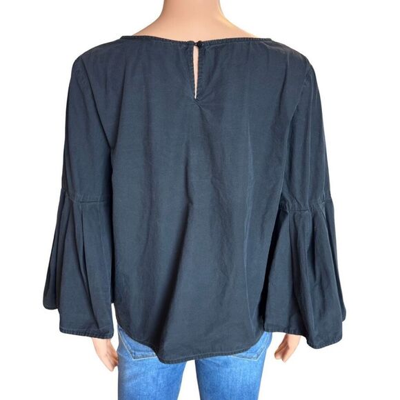 Jealous Tomato Washed Black Bell Sleeve Embroidered Boho Top Medium - Picture 5 of 6